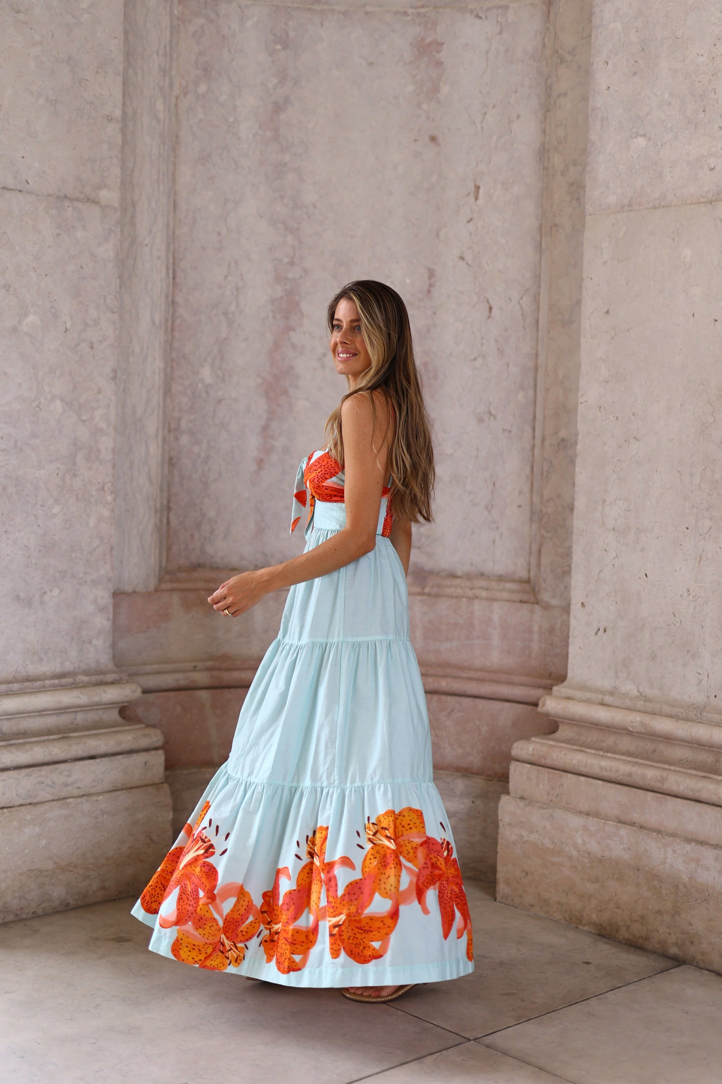 Vestido Tricoline Estampa Lírios - Dress To
