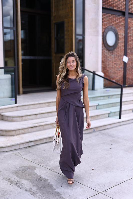 Vestido Longo Fluido com Drapado – Eleh