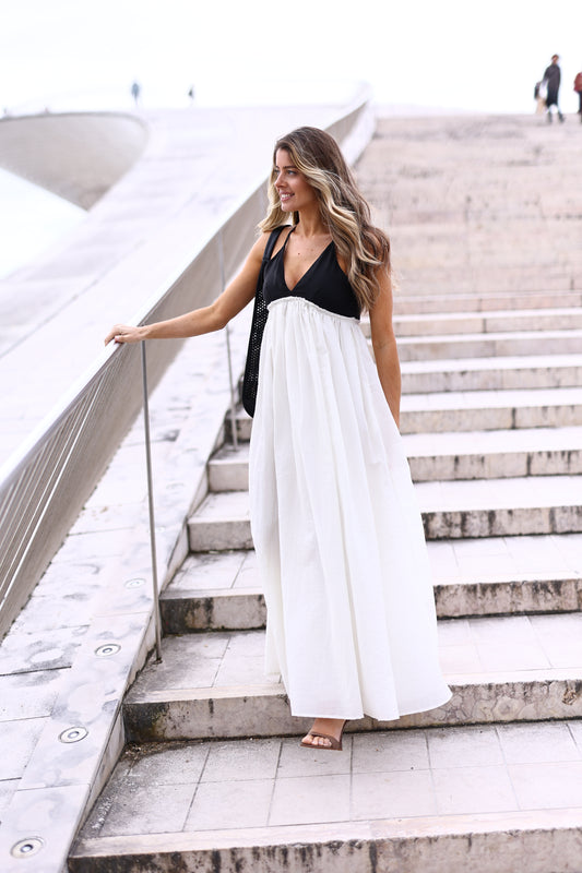 Vestido Longo Fluido Bicolor – Eleh