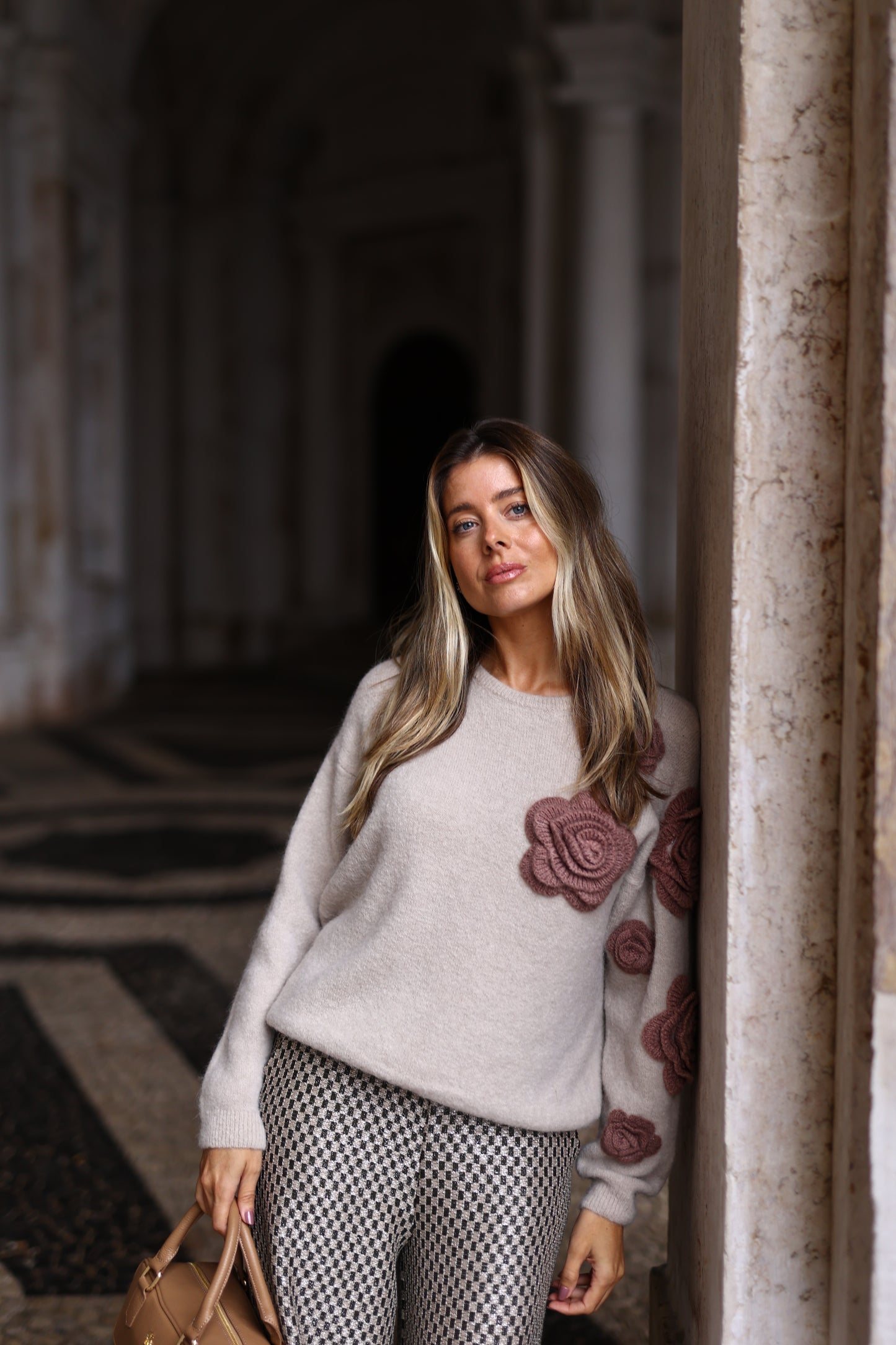 Camisola Malha Com Flores Nude/Coffee – PHO Firenze