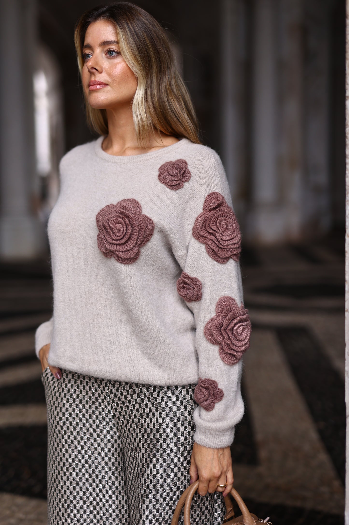 Camisola Malha Com Flores Nude/Coffee – PHO Firenze