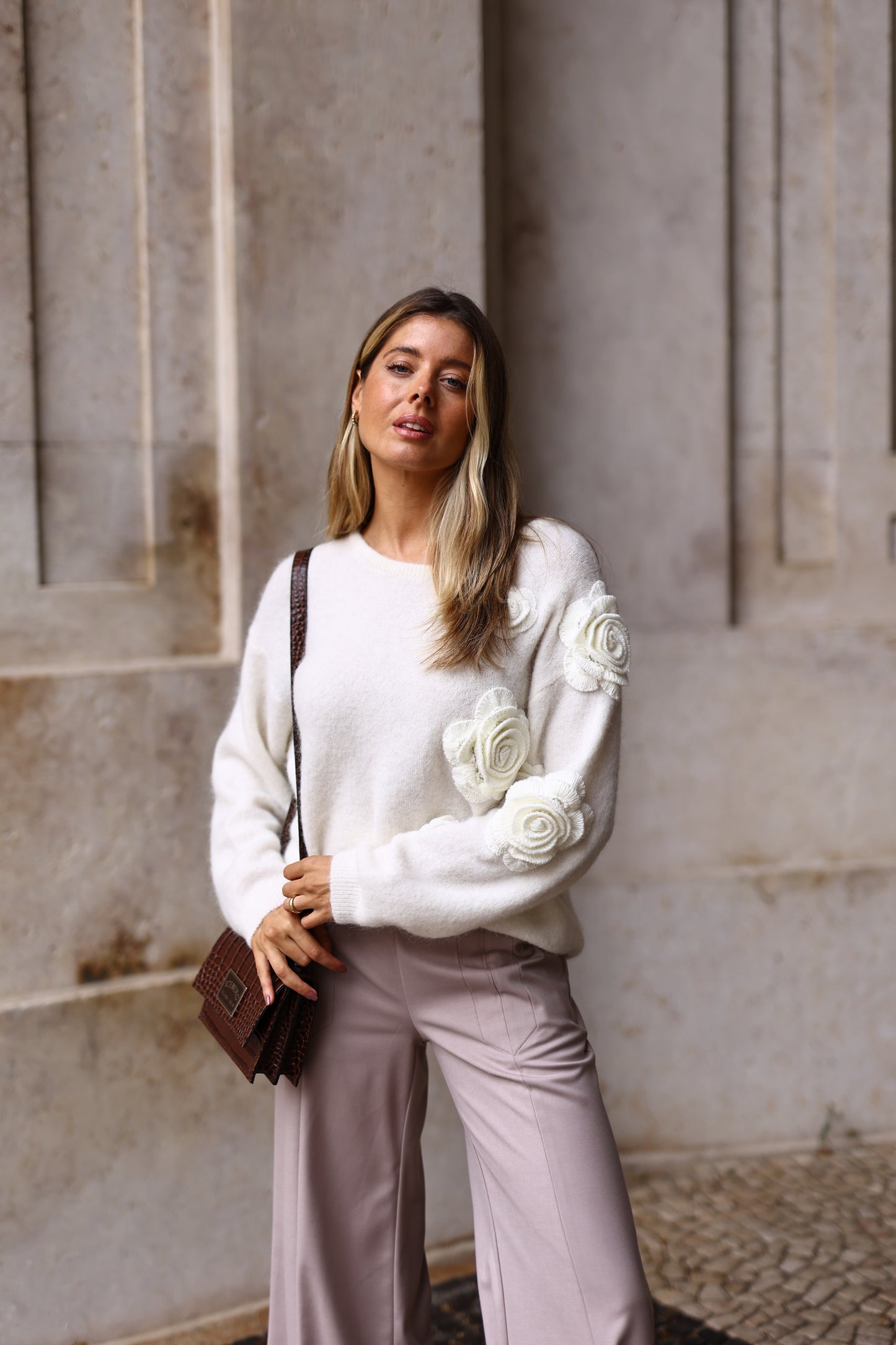 Camisola Malha Com Flores White Cloud – PHO Firenze