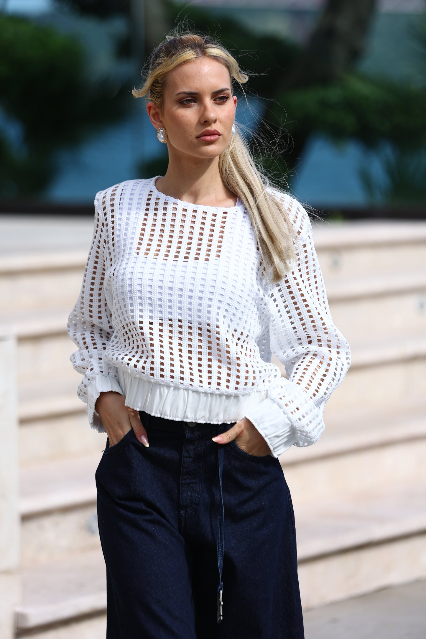 Blusa texturizada com mangas compridas - Jijil