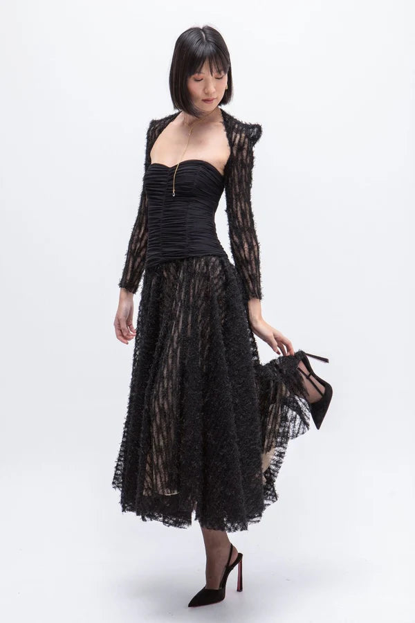 Vestido Largo Tull Poesia Negro - Masavi