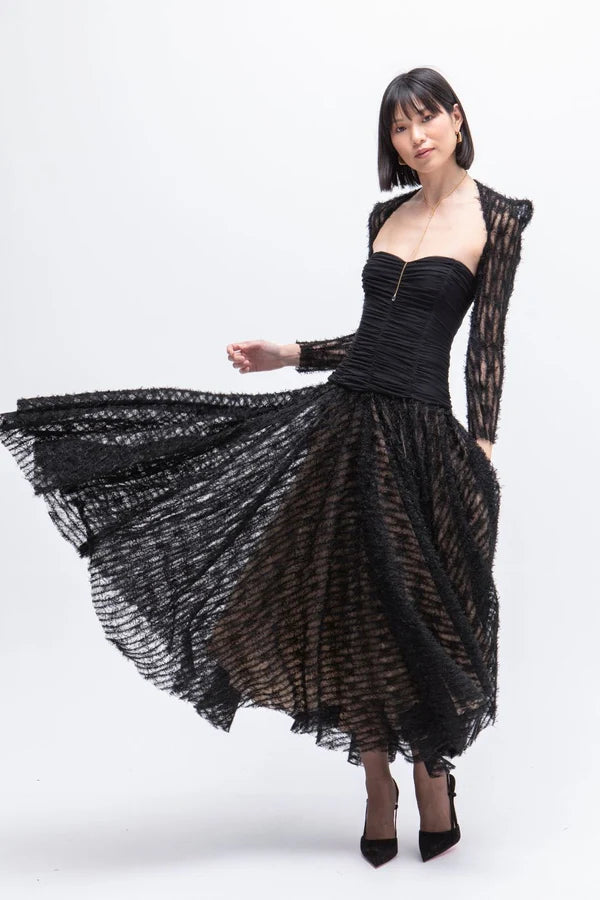 Vestido Largo Tull Poesia Negro - Masavi