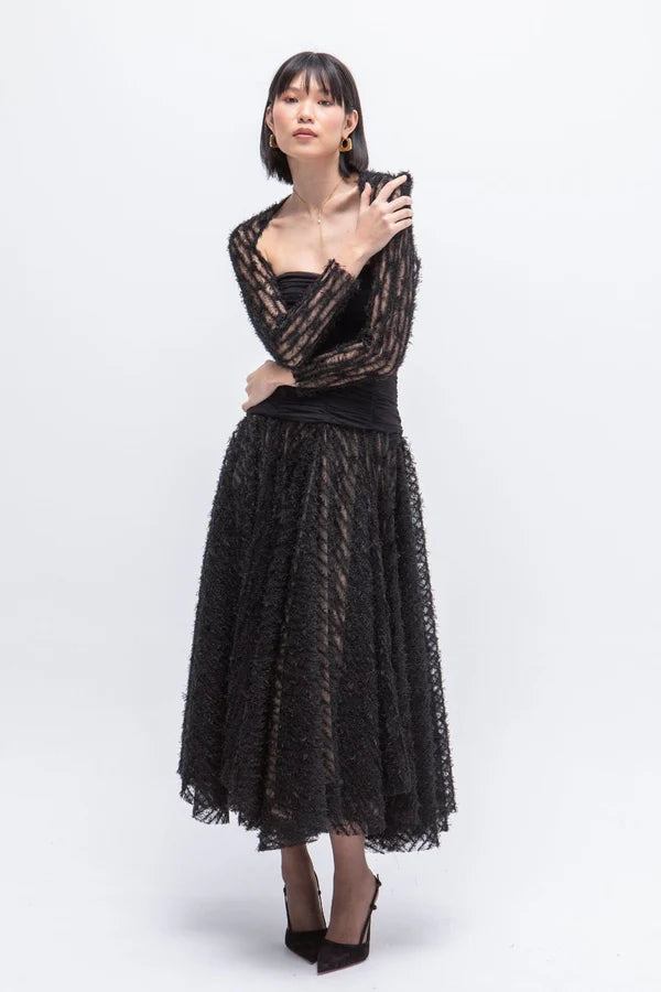 Vestido Largo Tull Poesia Negro - Masavi