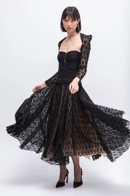 Vestido Largo Tull Poesia Negro - Masavi