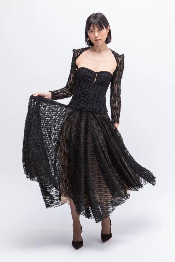 Vestido Largo Tull Poesia Negro - Masavi