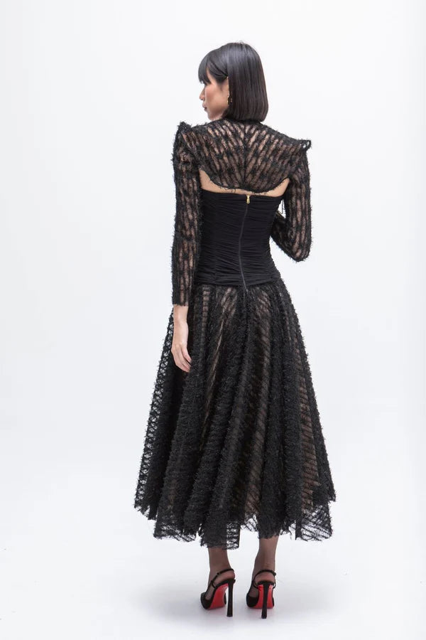 Vestido Largo Tull Poesia Negro - Masavi