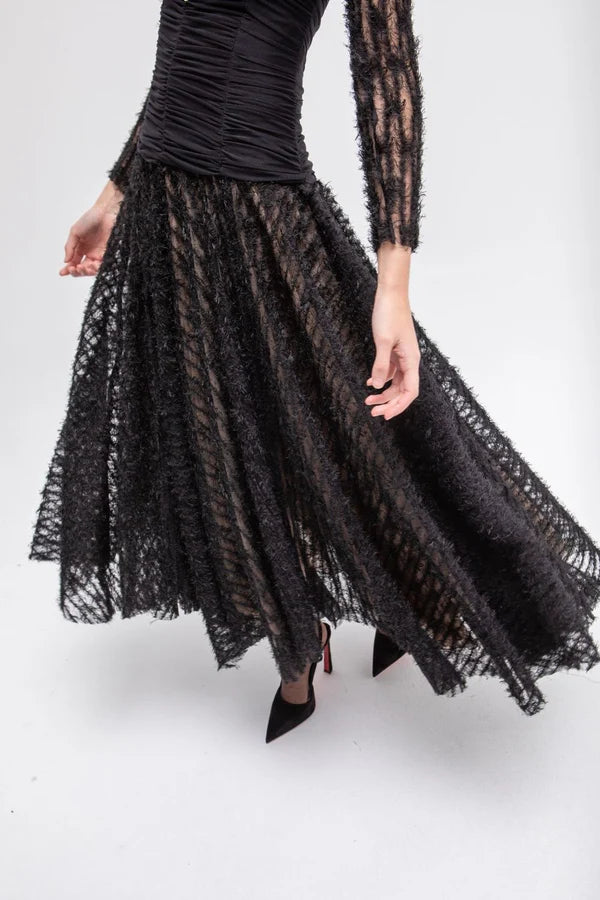 Vestido Largo Tull Poesia Negro - Masavi