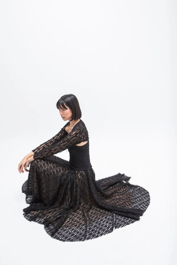 Vestido Largo Tull Poesia Negro - Masavi