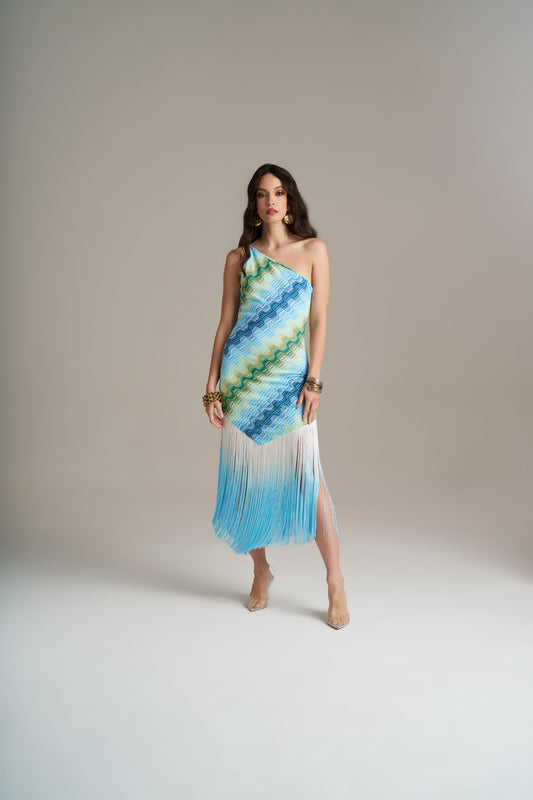 Vestido Assimétrico Em Malha Com Franjas – Pho Firenze