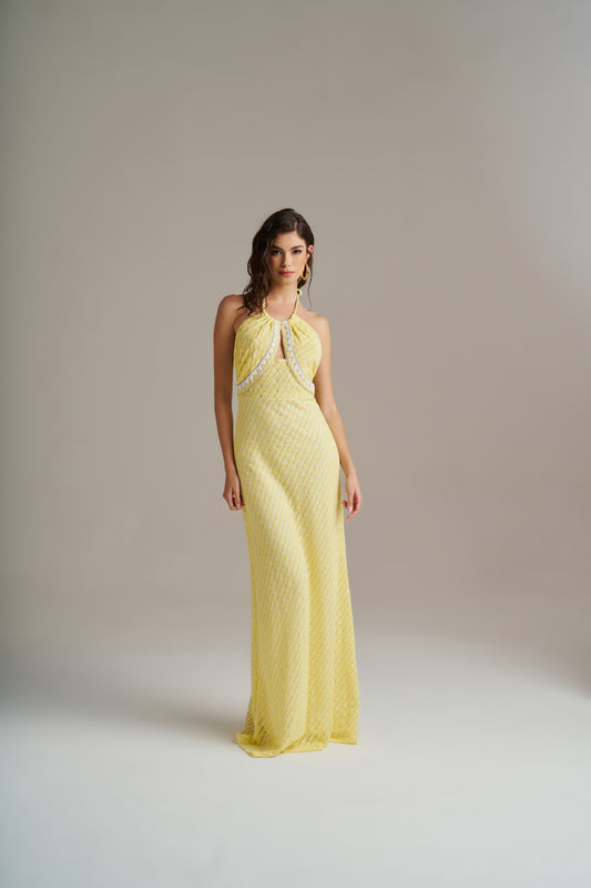 Vestido Comprido Em Malha Com Decote Halter – Pho Firenze