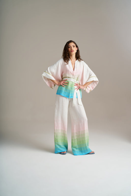 Camisa Fluida Em Linho E Viscose Com Efeito Degradé – Pho Firenze