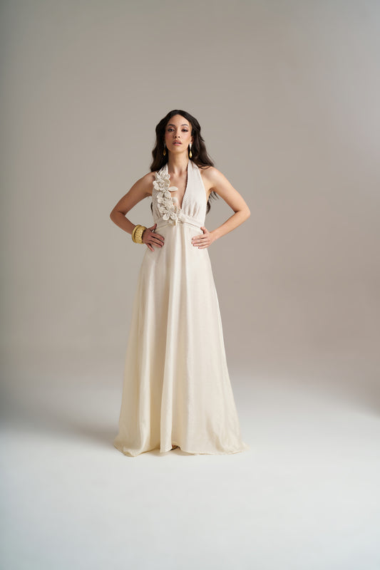 Vestido Comprido Com Aplicações Florais – Pho Firenze