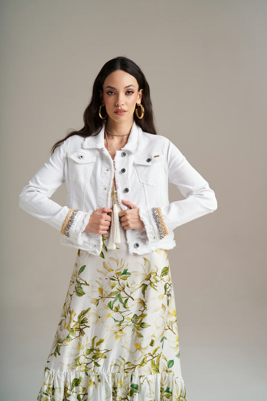 Casaco Denim Branco Com Detalhes Decorativos – Pho Firenze