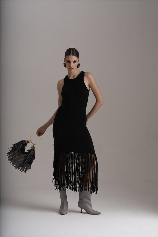 Vestido Em Malha Com Franjas - Pho Firenze