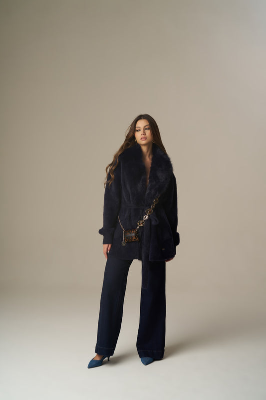 Cardigan De Malha Com Pelo E Cinto – Pho Firenze
