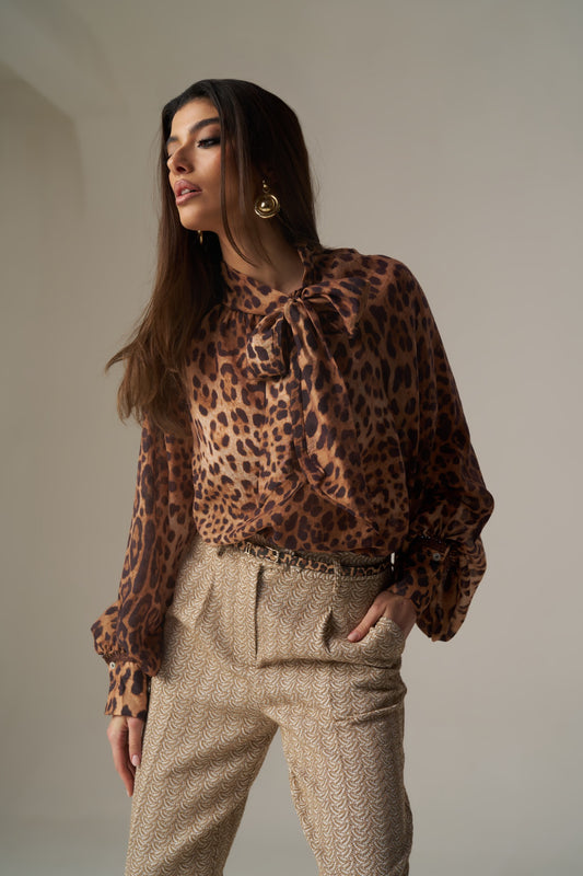Camisa Animal Print com Laço – Pho Firenze