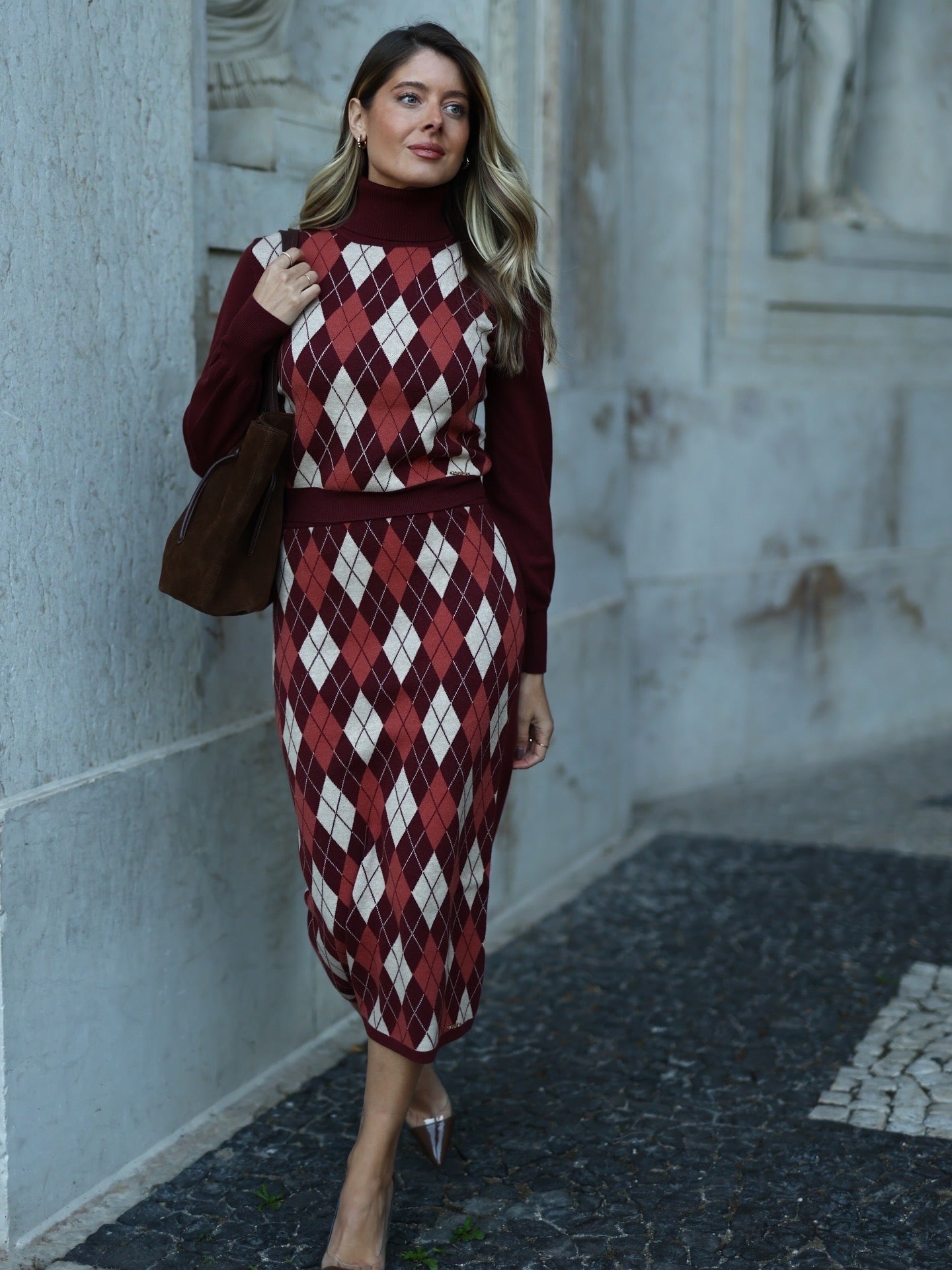 Saia de Malha com Padrão Losango – Scripta