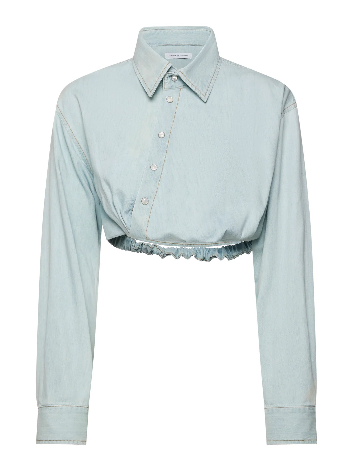 Camisa Cropped em Denim Leve – Simona Corsellini