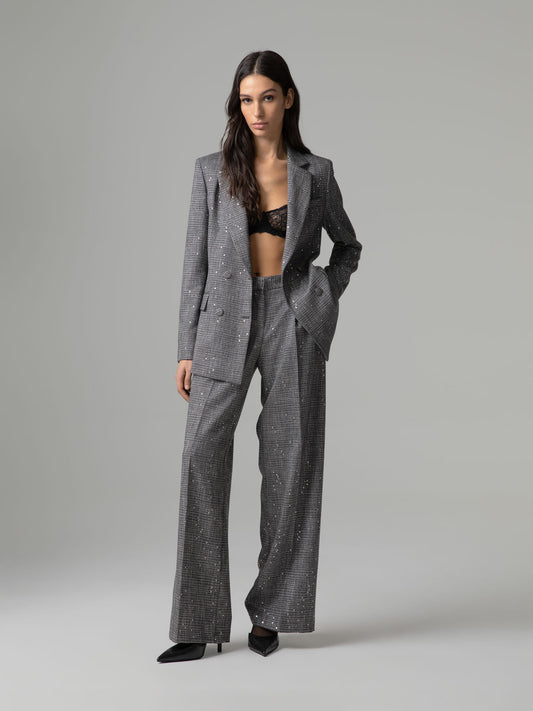 Calças Loose Fit com Pinças e Brilho Cinzento – Gaëlle Paris