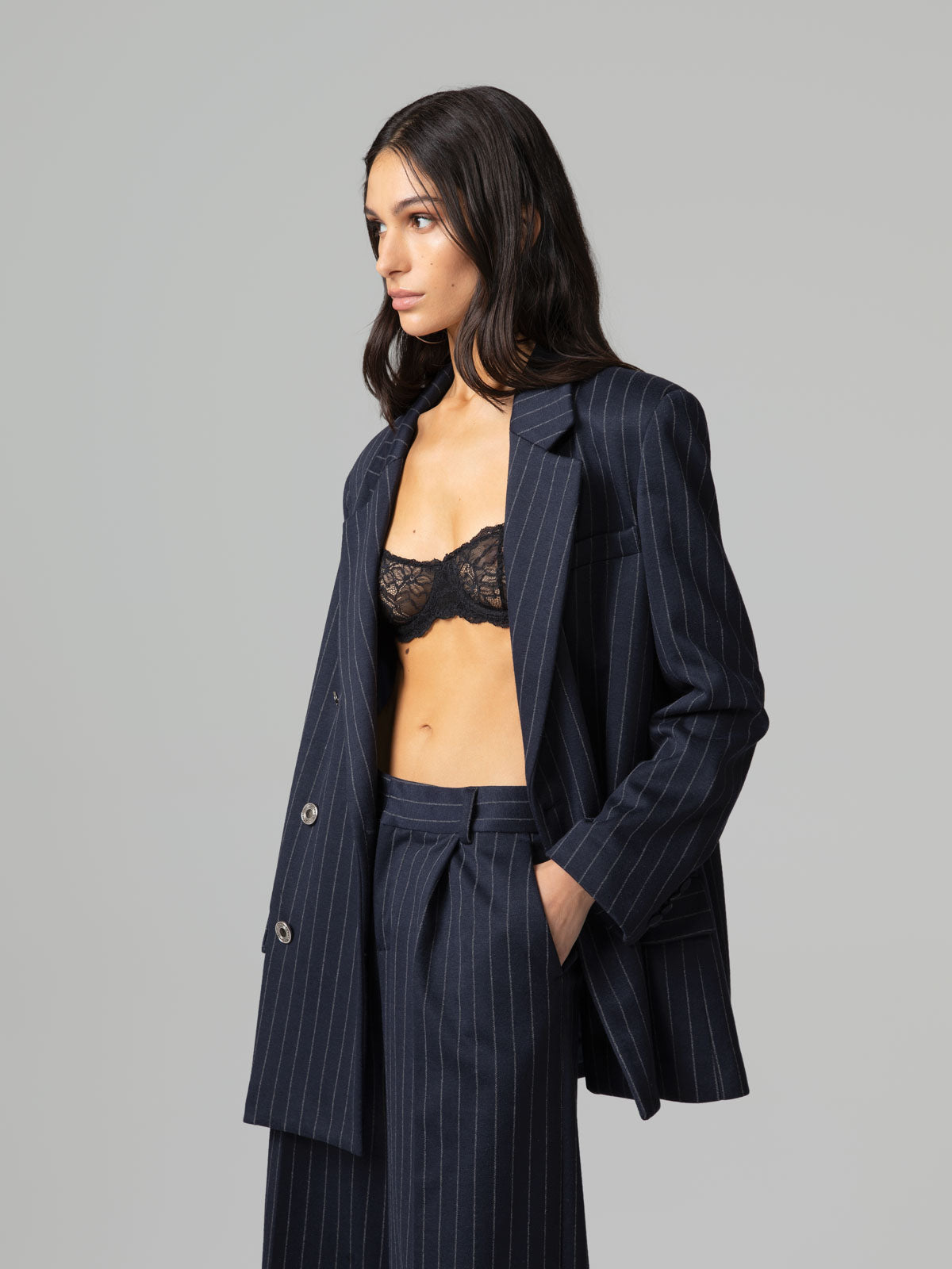 Blazer Trespassado às Riscas Azul meia-noite – Gaëlle Paris
