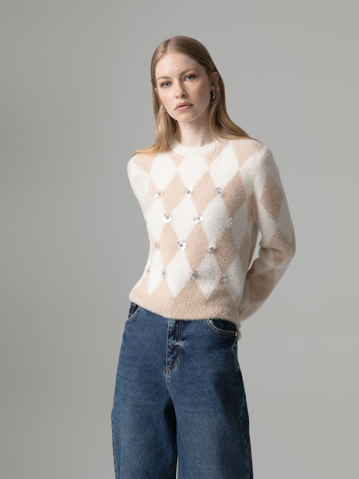 Camisola de Malha com Aplicações Creme – Gaëlle Paris