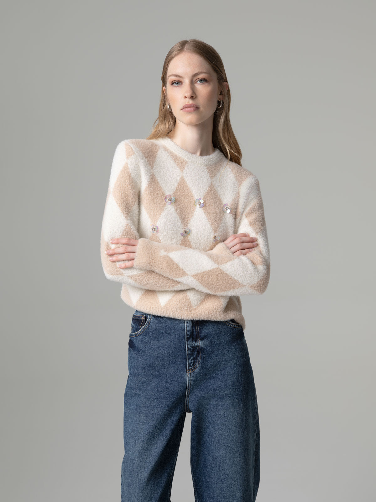 Camisola de Malha com Aplicações Creme – Gaëlle Paris