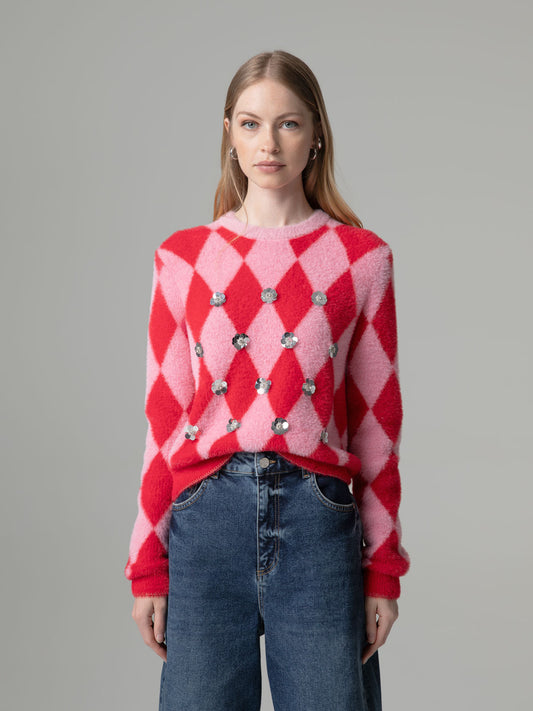 Camisola de Malha com Aplicações Vermelho-fogo – Gaëlle Paris