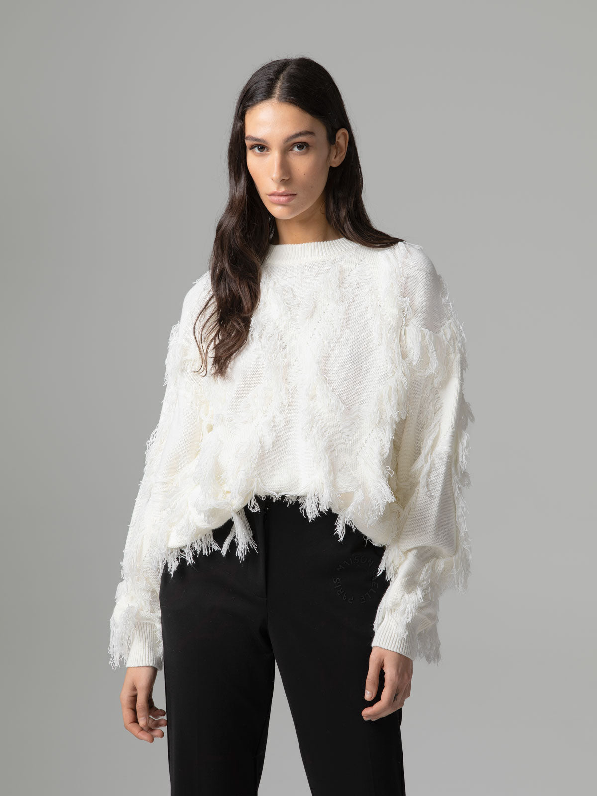 Camisola de Malha com Padrão de Losangos Creme – Gaëlle Paris