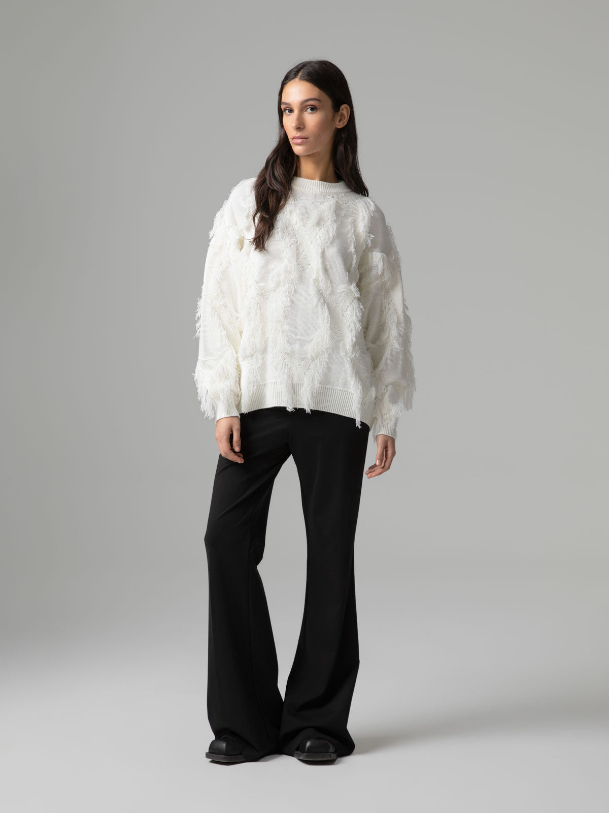 Camisola de Malha com Padrão de Losangos Creme – Gaëlle Paris