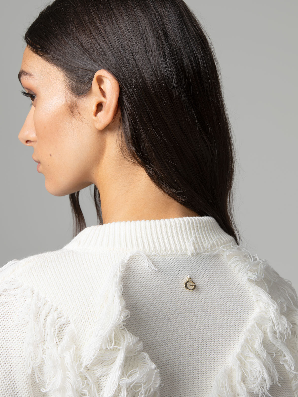Camisola de Malha com Padrão de Losangos Creme – Gaëlle Paris