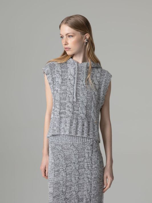 Camisola Sem Mangas com Capuz e Pendente Cinzento – Gaëlle Paris