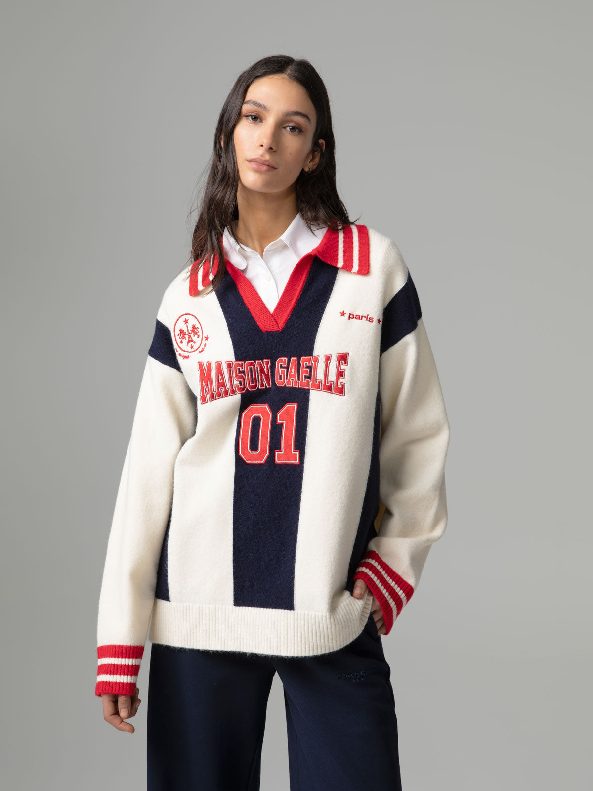 Camisola de Gola Alta com Logótipos Azul meia-noite – Gaëlle Paris