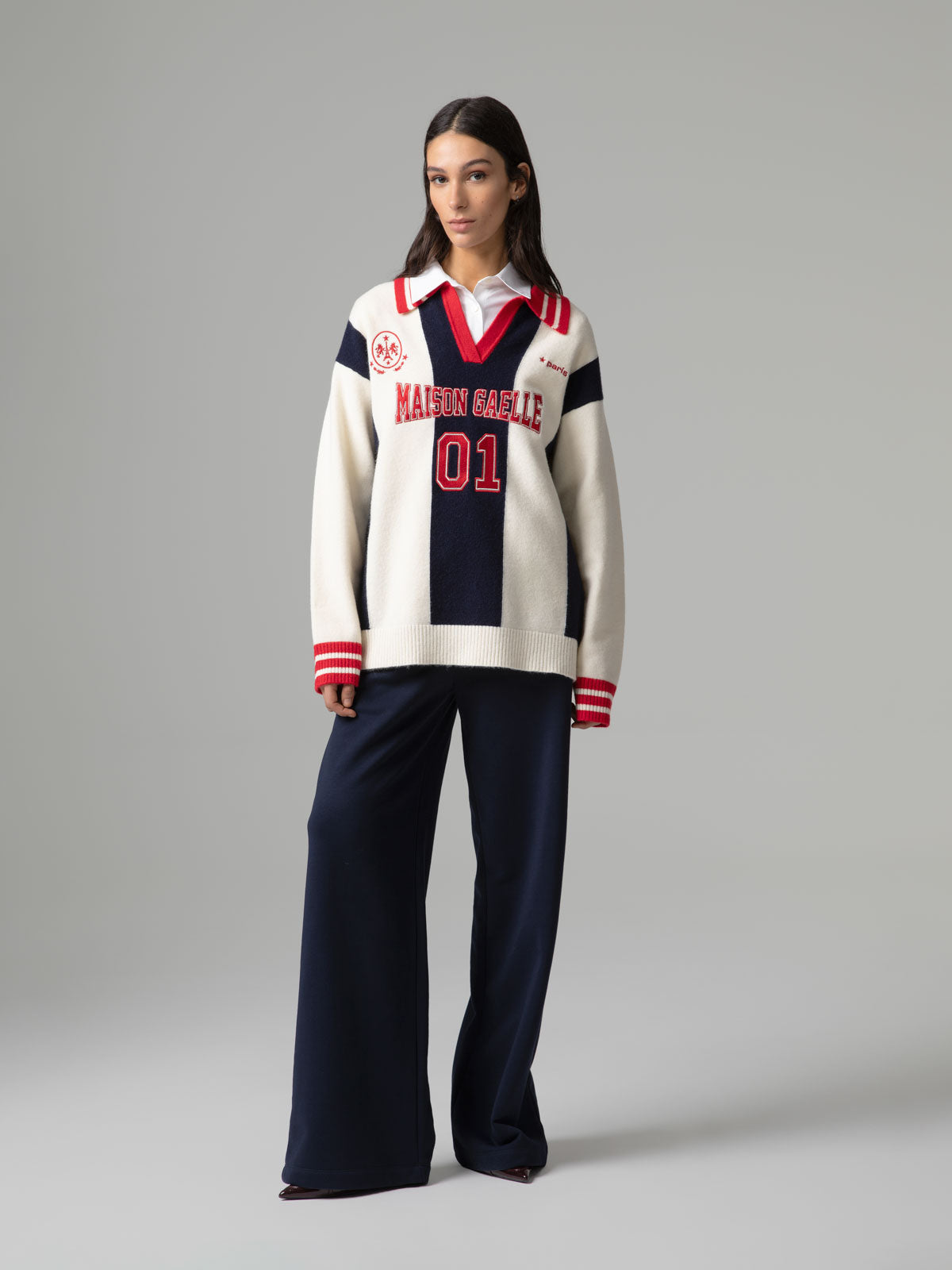 Camisola de Gola Alta com Logótipos Azul meia-noite – Gaëlle Paris