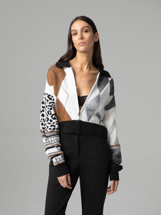 Cardigan de Malha com Fecho Creme – Gaëlle Paris