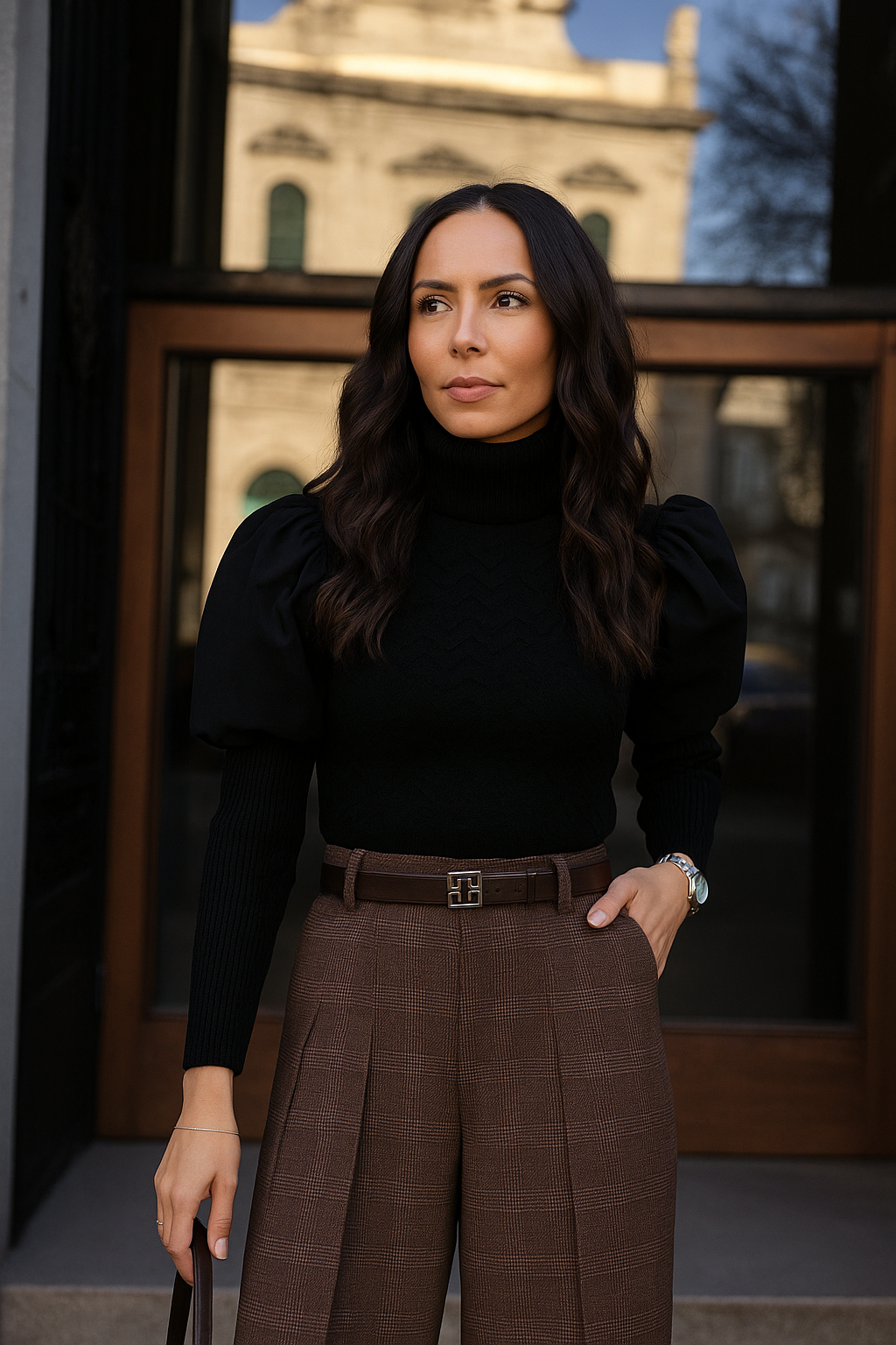 Camisola de Malha com Gola Alta e Mangas Abalonadas – Scripta