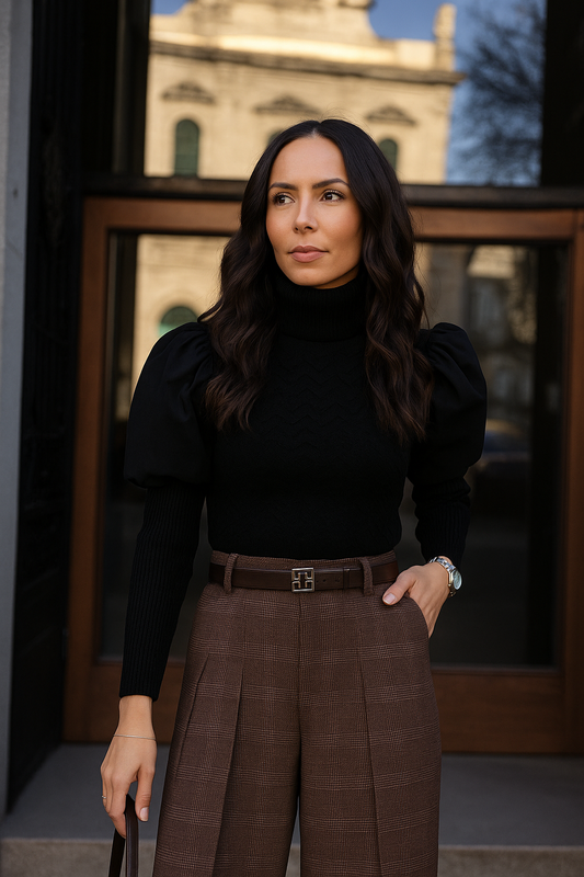 Camisola de Malha com Gola Alta e Mangas Abalonadas – Scripta