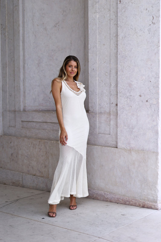 Vestido Comprido Em Malha Com Aplicações Florais – Pho Firenze