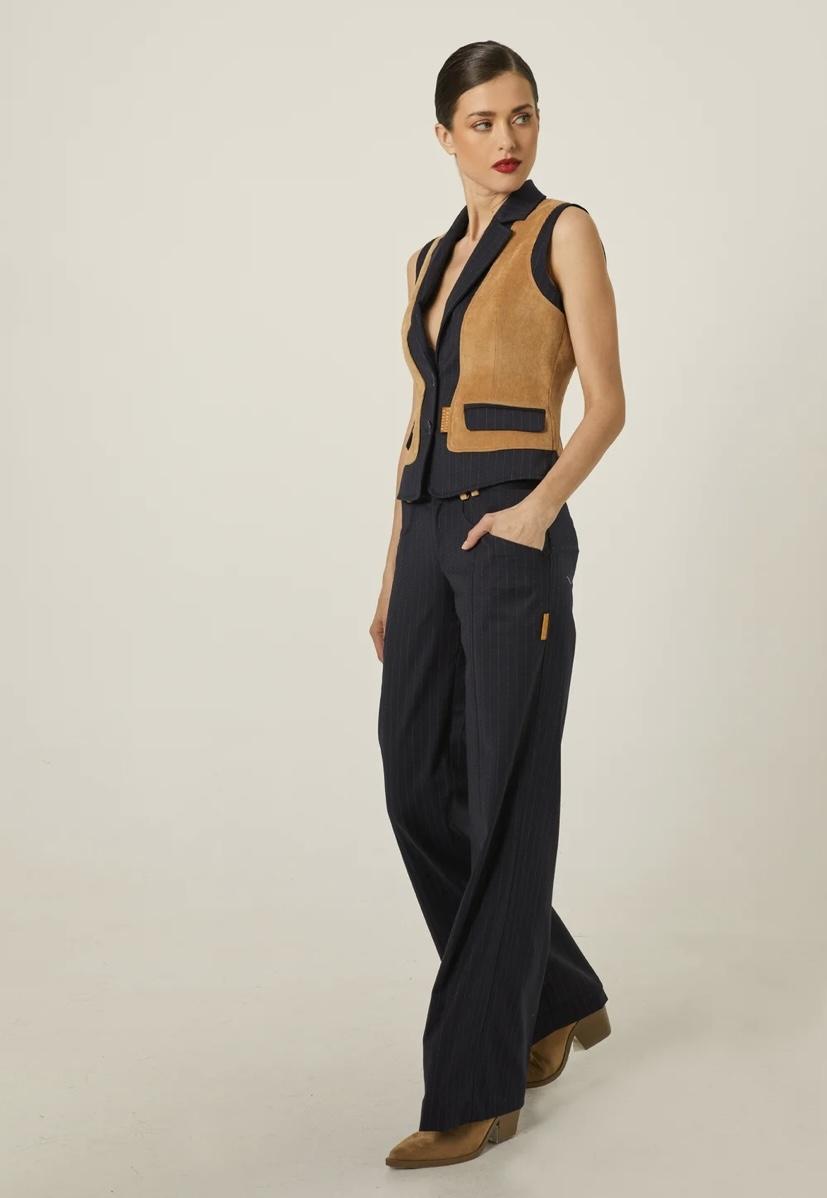 Calça de Risca de Giz Azul - Masavi