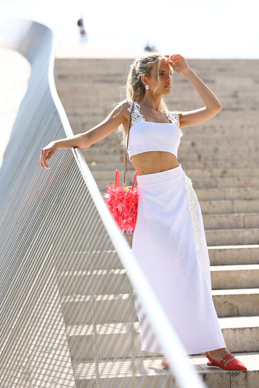 Saia midi com detalhe em renda - Jijil