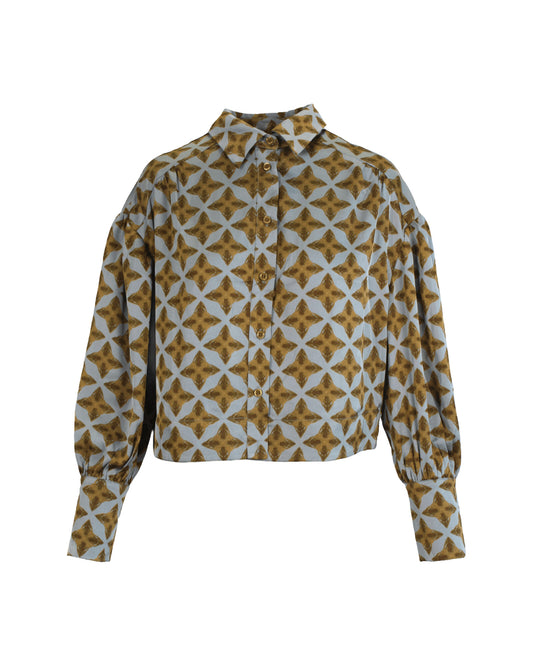 Blusa Florence de Gola Subida com Estampado Geométrico – Anonyme Designers