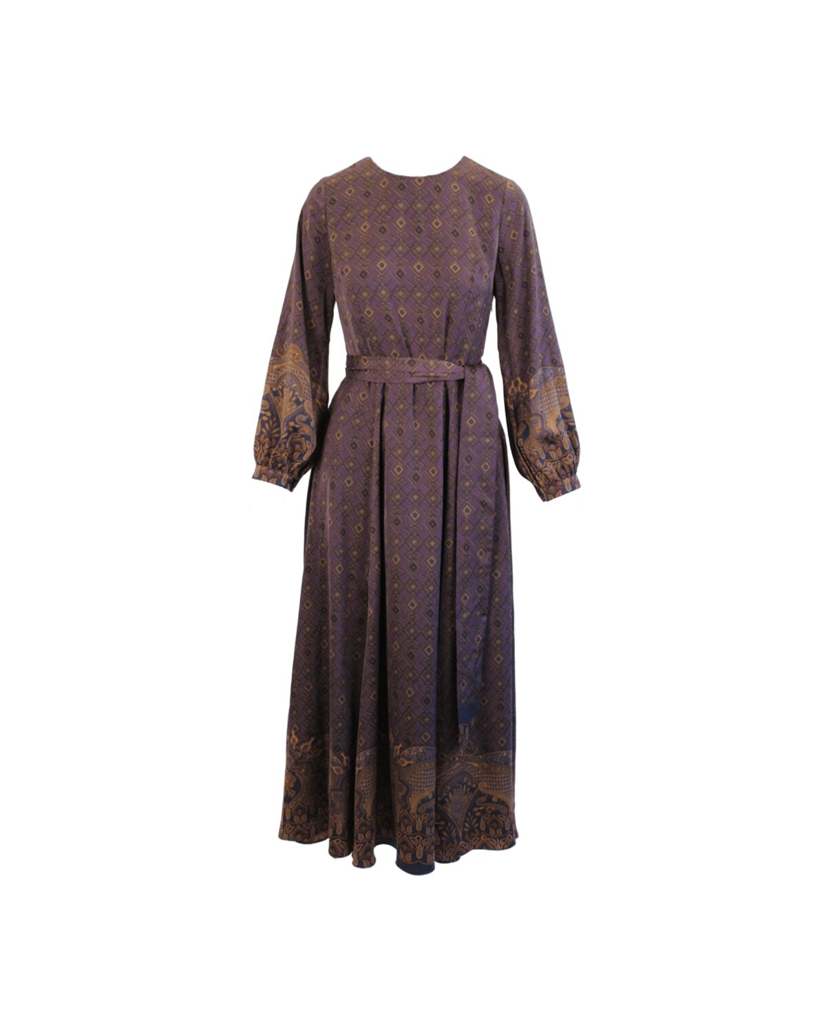 Vestido Comprido Carol P Estampado com Cinto – Anonyme Designers