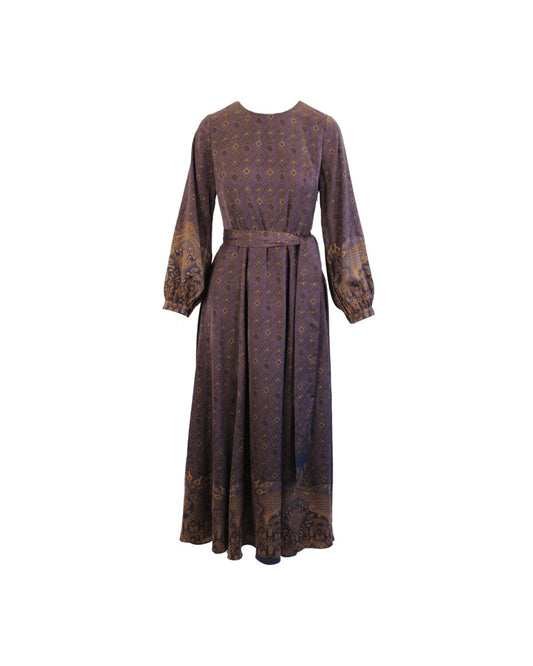 Vestido Comprido Carol P Estampado com Cinto – Anonyme Designers