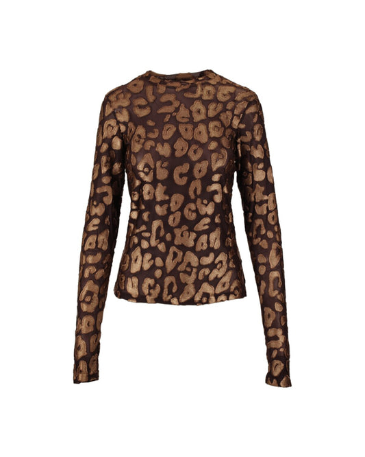 Top Leo de Gola Alta com Padrão Animal Castanho – Anonyme Designers