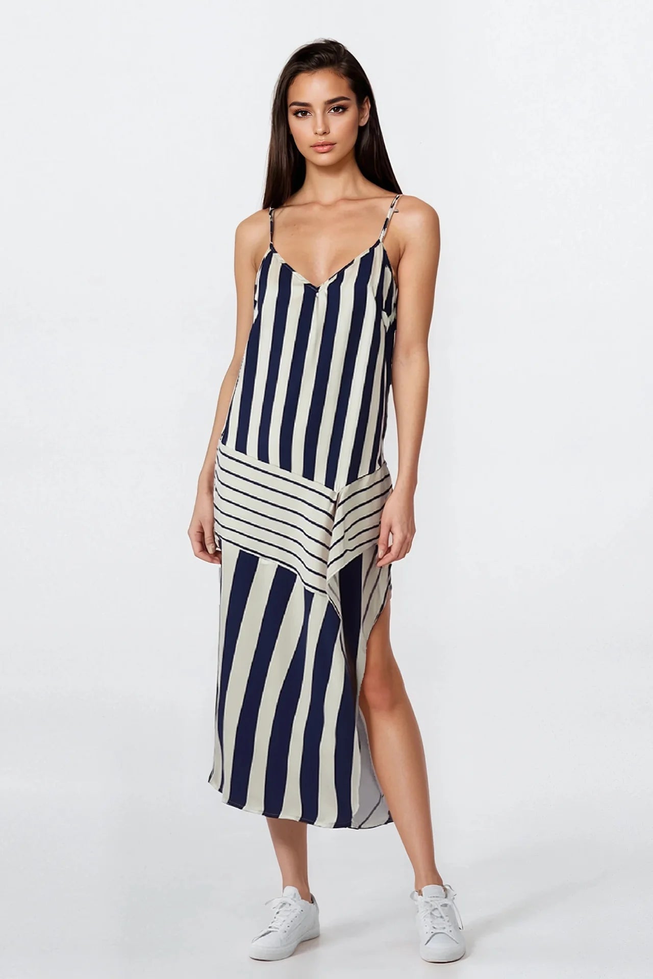 Vestido de Riscas Acetinado - Sahoco