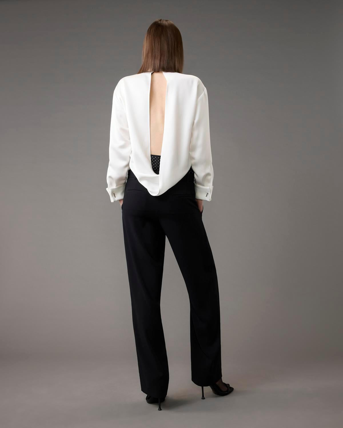 Calças  Em Enver Satin Com Cintura Corset Strass - Simona Corsellini