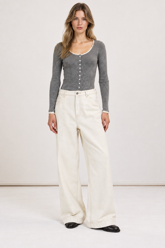 Calças de Ganga Wide Leg em Ecru – Eleh