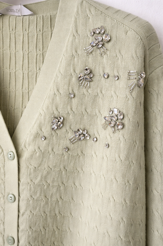 Cardigan de Malha com Aplicações de Cristais – Scripta